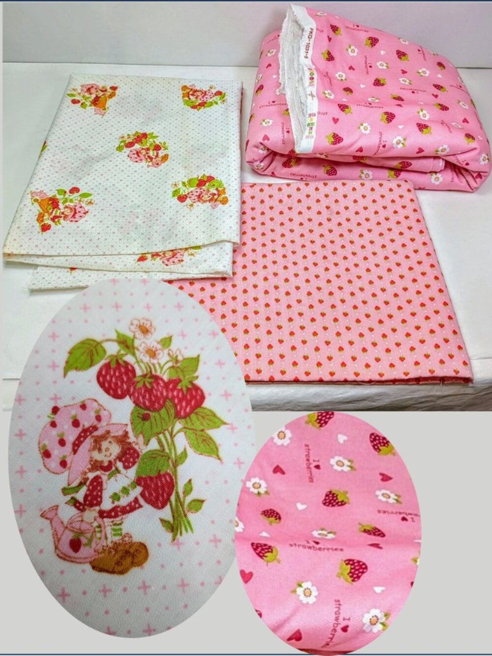 Vintage 1980 Strawberry Shortcake 3 Fabric Lot American Greetings Cottagecore